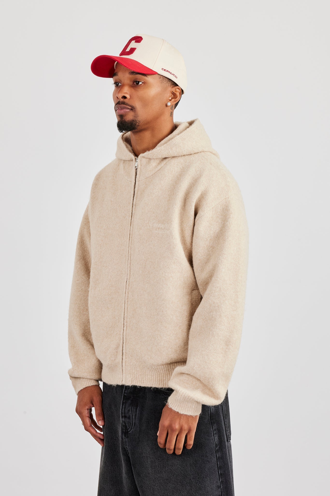 Knitted Zip Hoodie - Beige