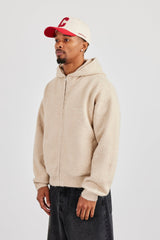 Knitted Zip Hoodie - Beige