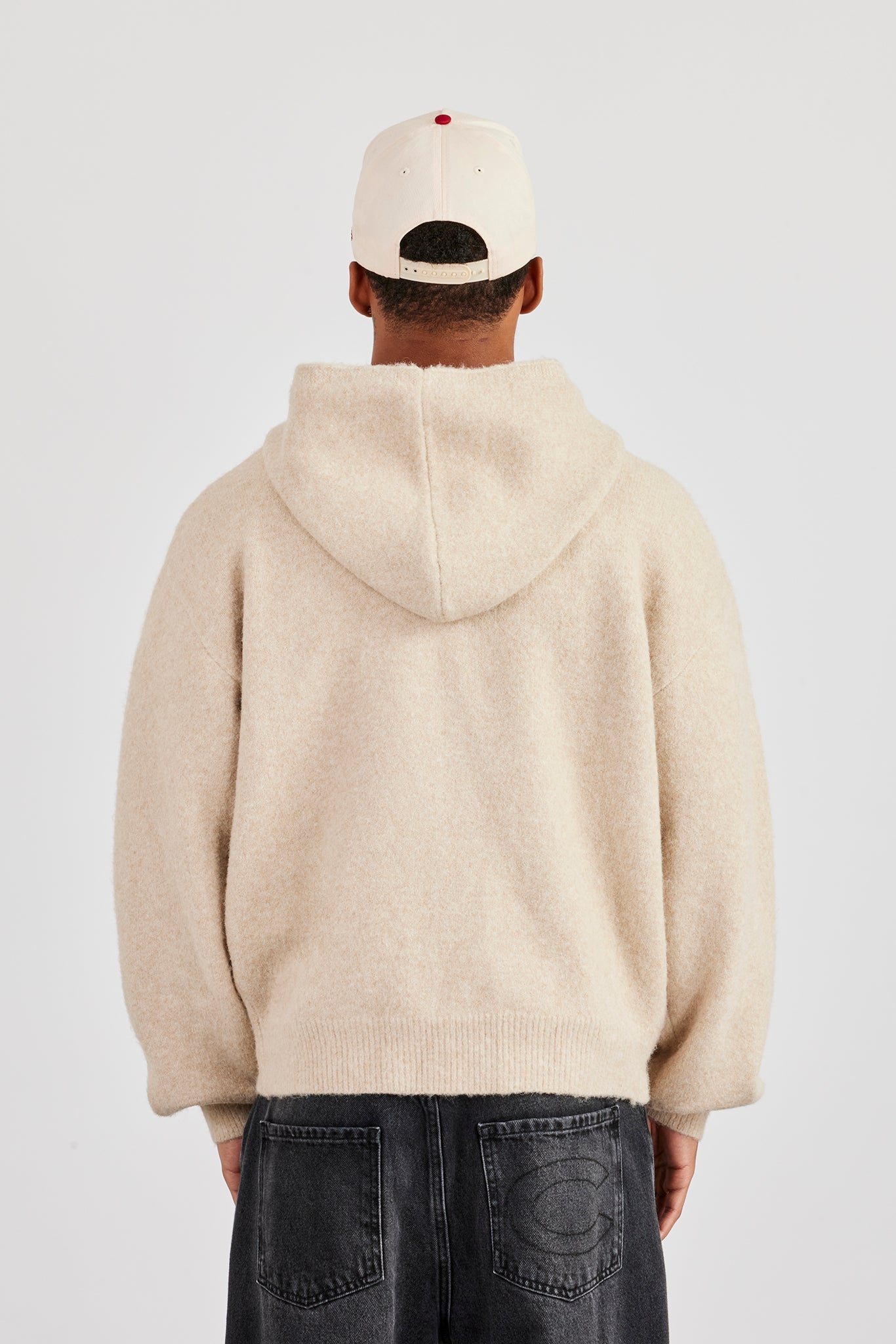 Knitted Zip Hoodie - Beige