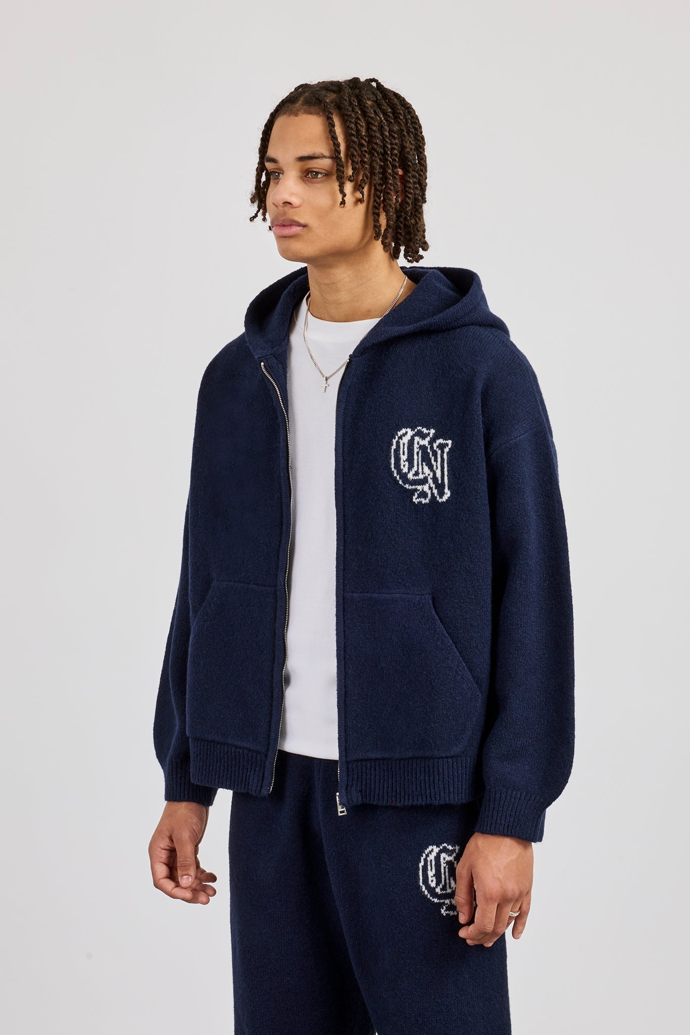 CN Knitted Zip Through Hoodie - Navy