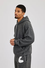 Oversized Knitted Intarsia Hoodie - Charcoal