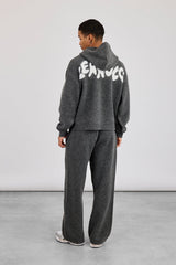 Oversized Knitted Intarsia Hoodie & Relaxed Jogger - Charcoal