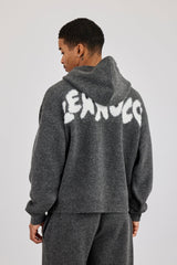 Oversized Knitted Intarsia Hoodie - Charcoal