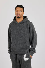 Oversized Knitted Intarsia Hoodie - Charcoal