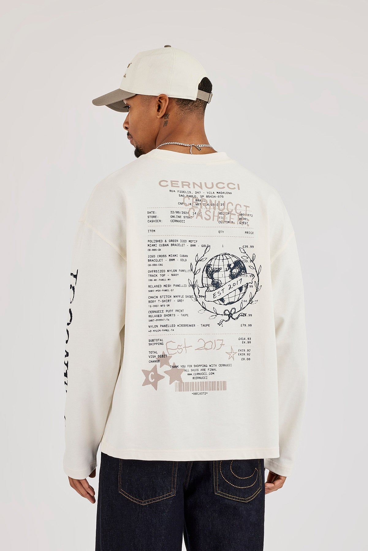 Long Sleeve Receipt Graphic T-Shirt - Off White