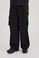 Textured Nylon Cargo Trouser & Star Outline Jean Chain - Black
