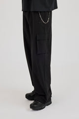 Textured Nylon Cargo Trouser & Star Outline Jean Chain - Black