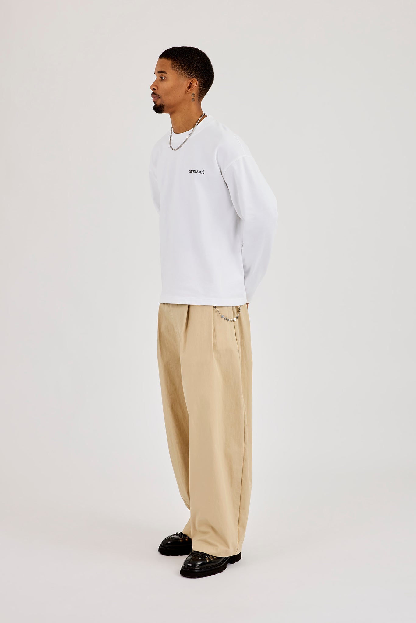 Barrel Leg Trouser & 10mm Cernucci Motif Jean Chain - Beige