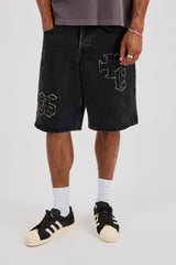 Denim Applique Jort - Washed Black