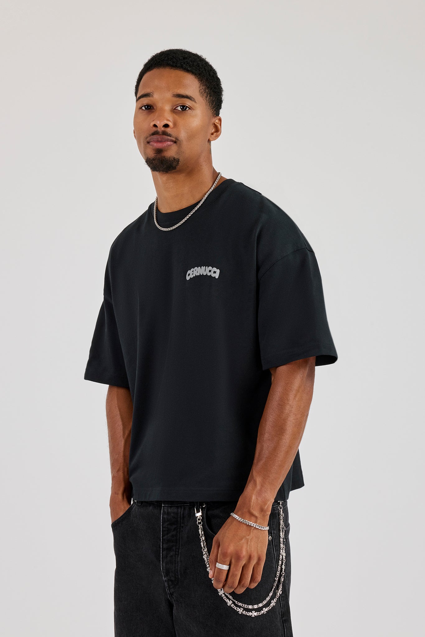 Cernucci Bubble Puff Print Boxy T-Shirt - Black