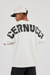 Oversized Cernucci Distressed Graphic T-Shirt - Off White