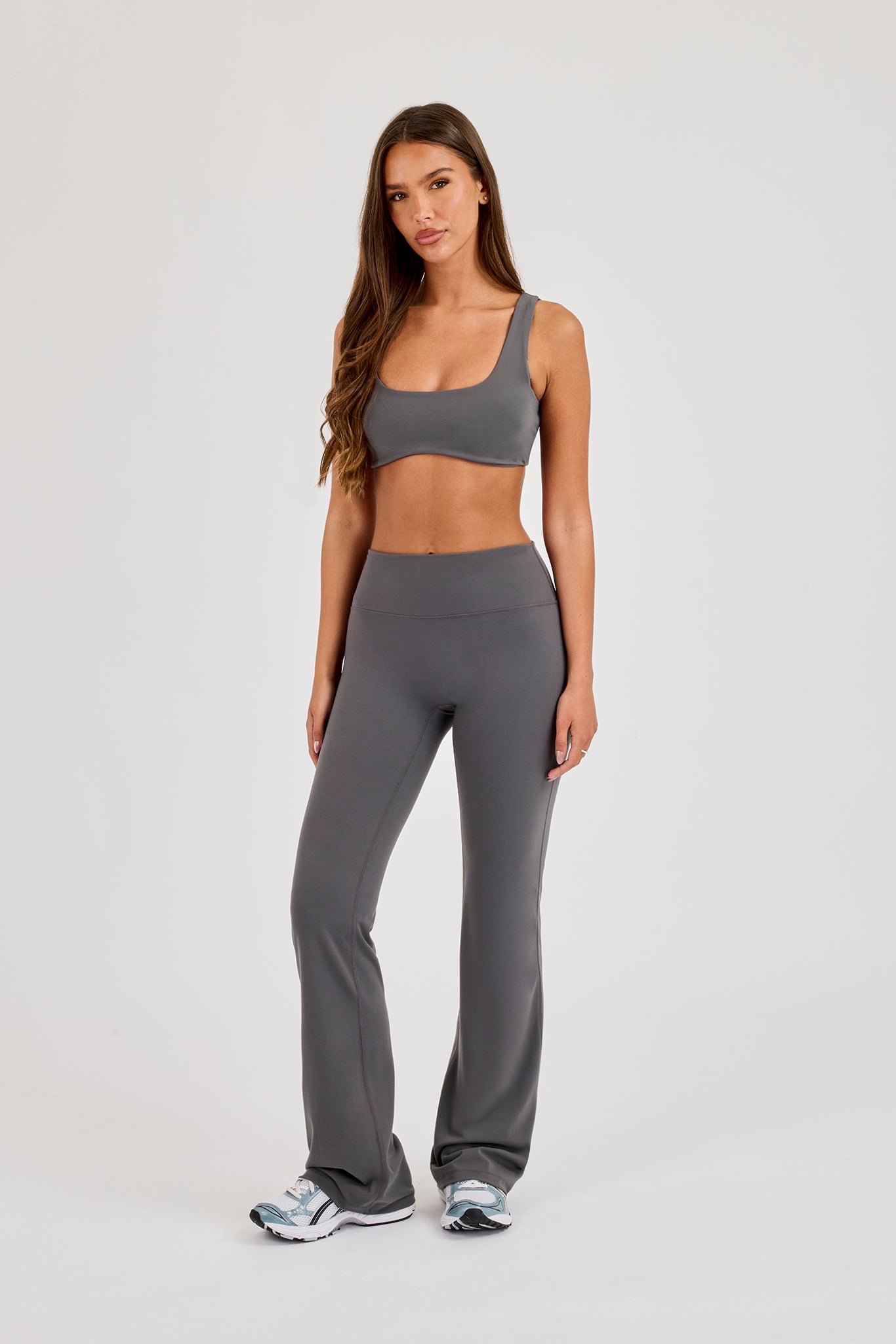 Classic Scoop Neck Bralet & Flared Pant - Grey