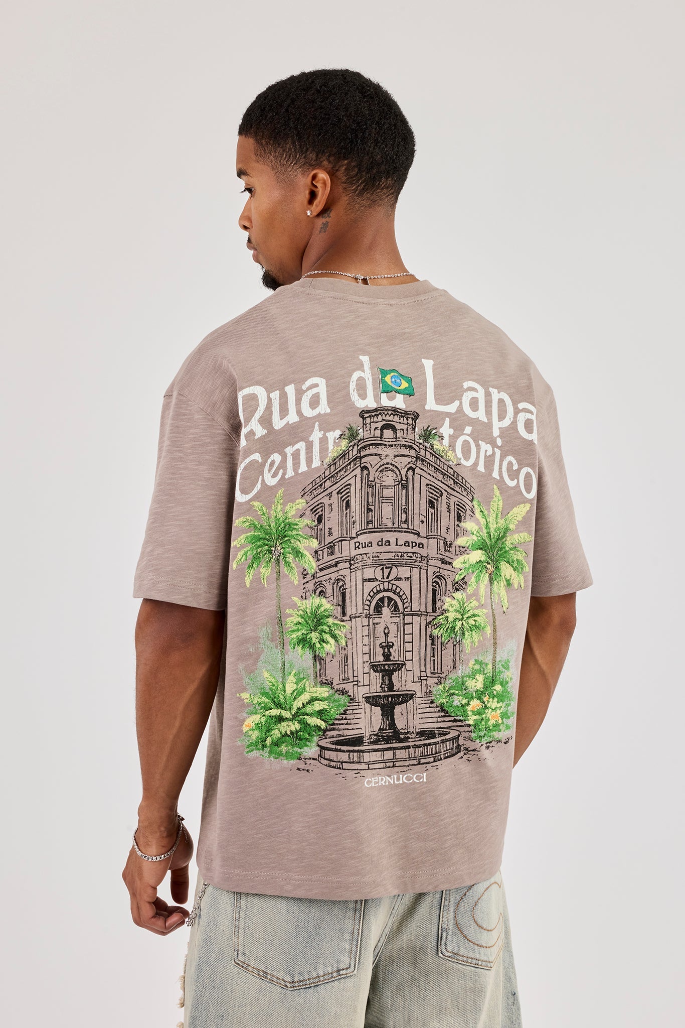 Rua Da Lapa Graphic Slub T-Shirt - Taupe