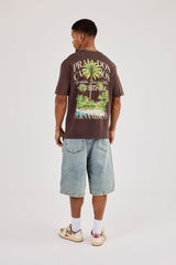 Washed Palm Graphic T-Shirt - Chocolate