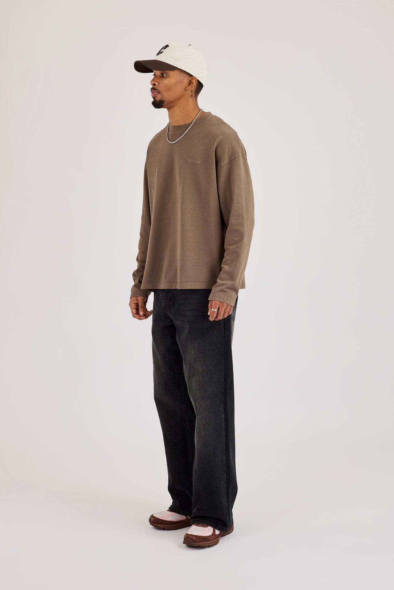 Washed Long Slevee Logo T-Shirt - Washed Brown