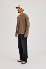 Washed Long Slevee Logo T-Shirt - Washed Brown