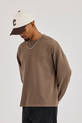 Washed Long Slevee Logo T-Shirt - Washed Brown