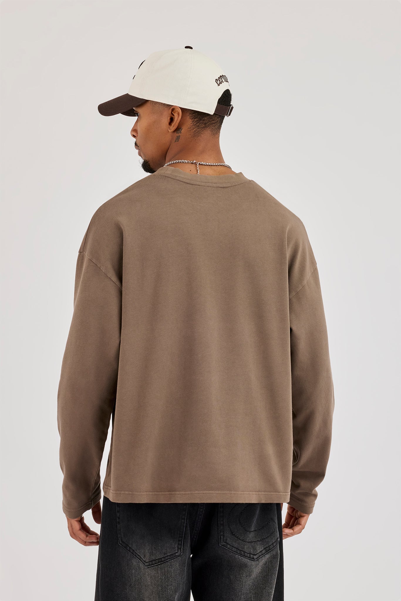 Washed Long Slevee Logo T-Shirt - Washed Brown
