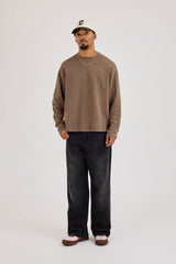 Washed Long Slevee Logo T-Shirt - Washed Brown