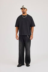 Mens Baggy Jean & 10mm Star Outline Jean Chain - Washed Black