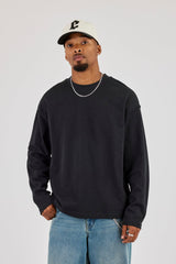 Long Sleeve Seam Detail Slub T-Shirt - Black