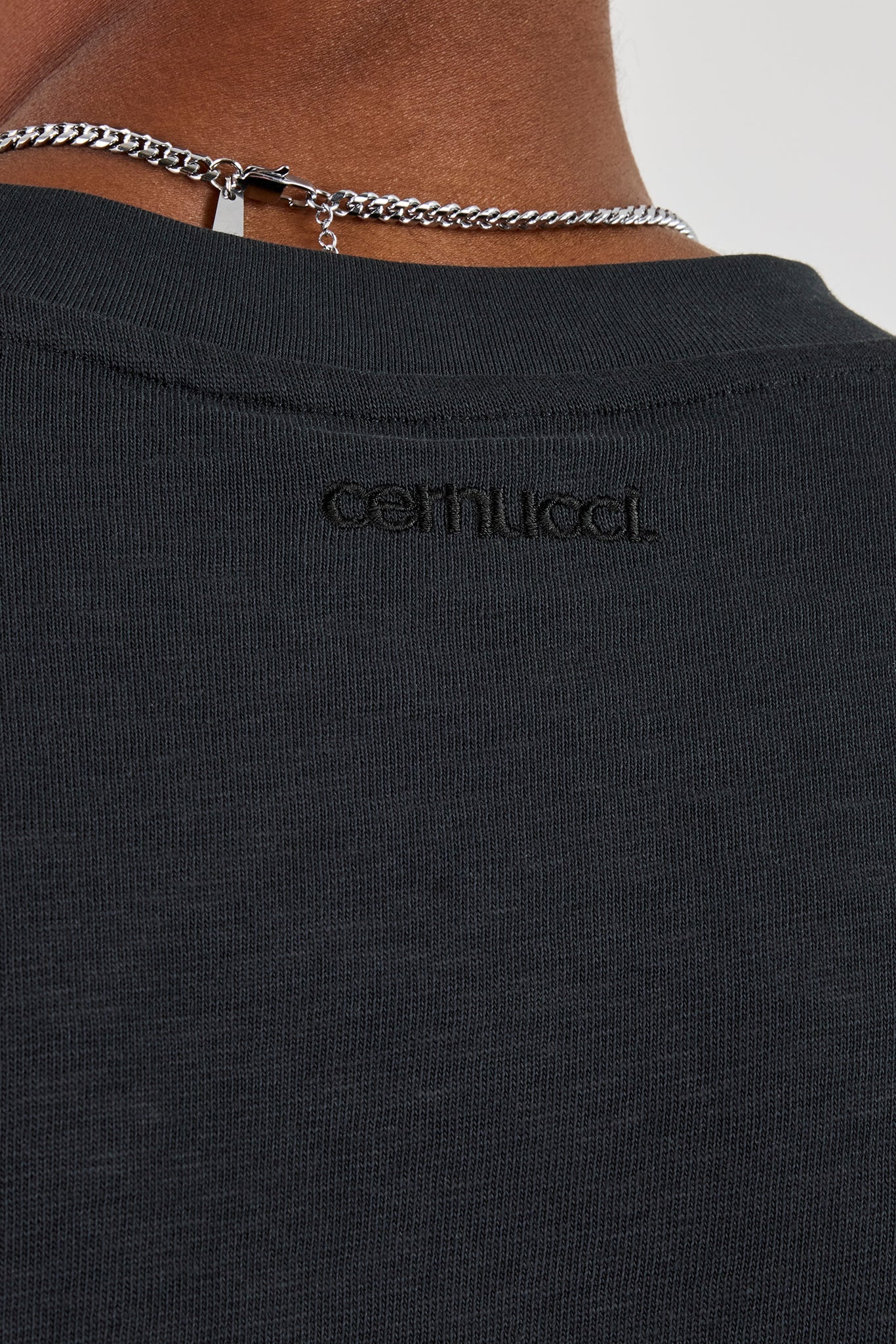 Long Sleeve Seam Detail Slub T-Shirt - Black