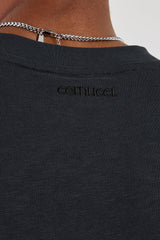 Long Sleeve Seam Detail Slub T-Shirt - Black