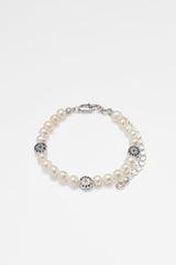 Freshwater Pearl and Iced Evil Eye Bracelet