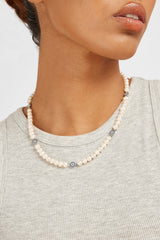 Freshwater Pearl and Iced Evil Eye Necklace