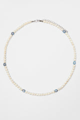 Freshwater Pearl and Iced Evil Eye Necklace