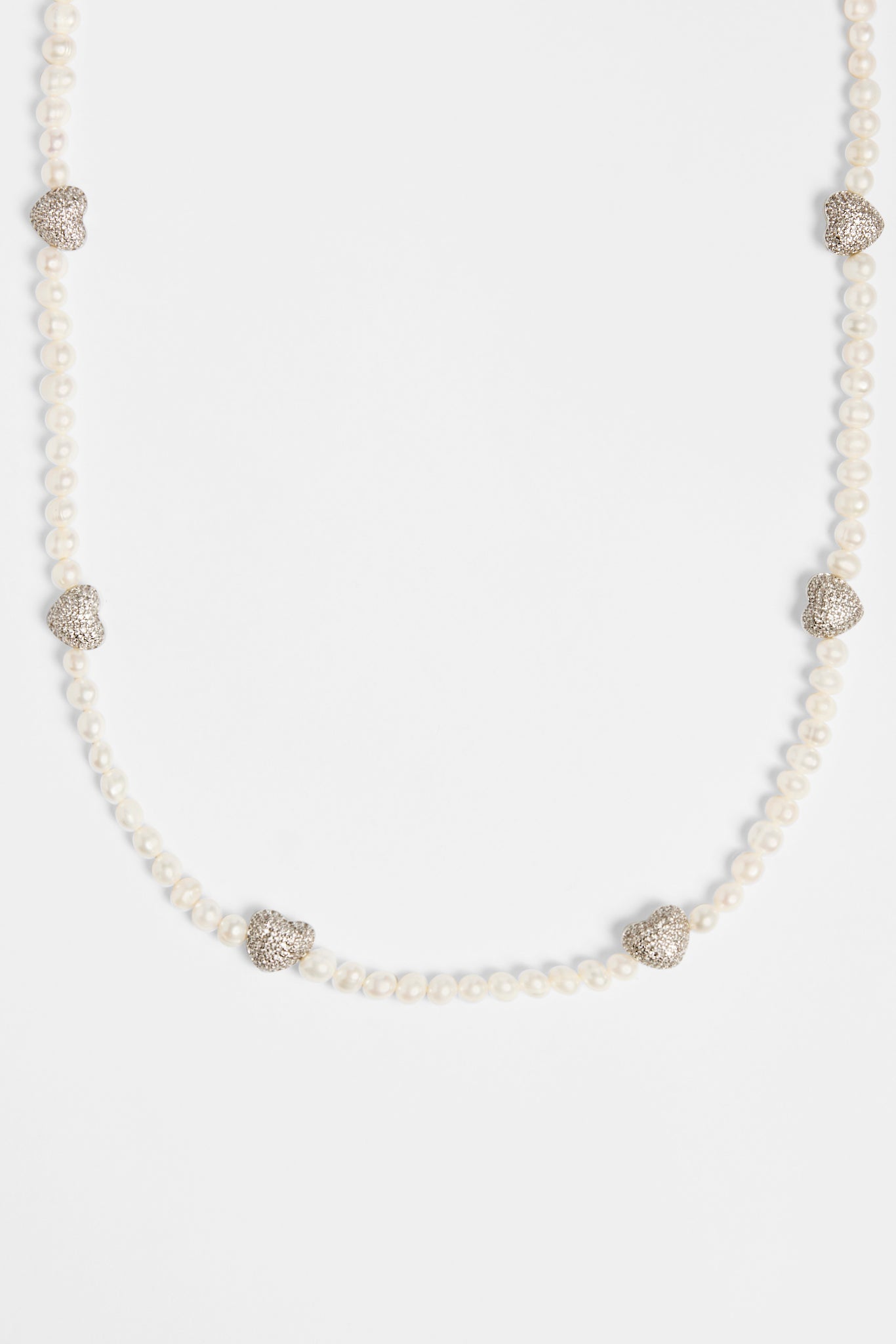 Freshwater Pearl and Iced Heart Necklace