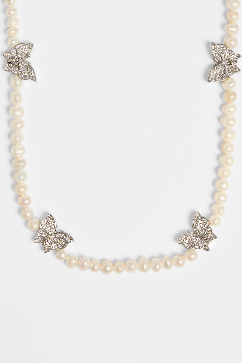 Freshwater Pearl and Iced Butterfly Necklace