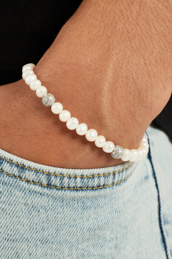 Freshwater Pearl and Iced Ball Bracelet