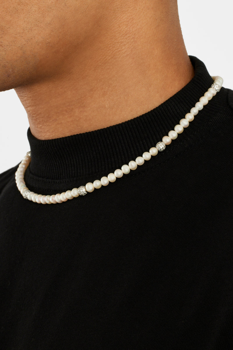 Freshwater Pearl and Iced Ball Necklace