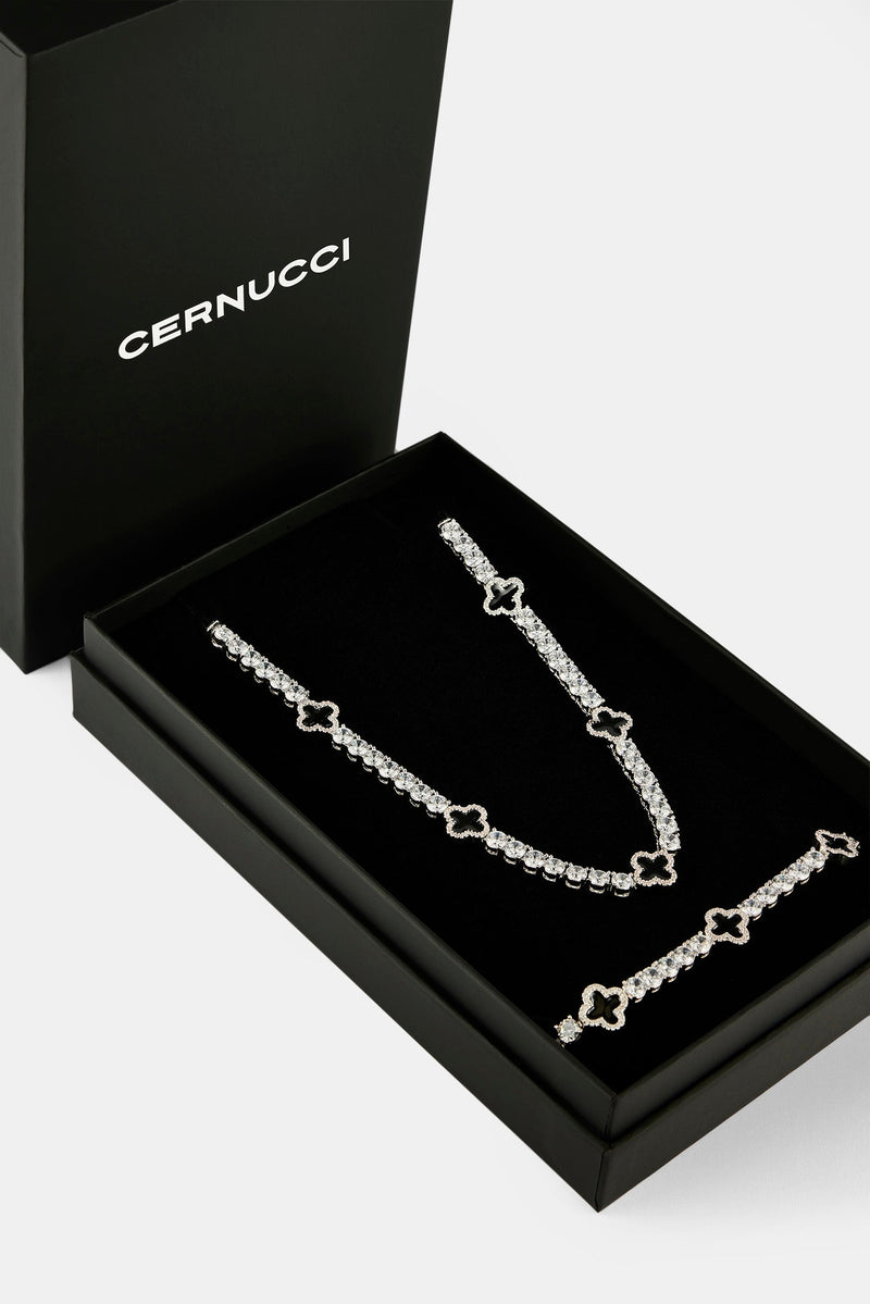 Black Motif Tennis Chain & Bracelet - 5mm