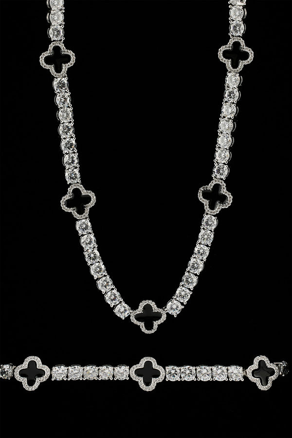 Black Motif Tennis Chain & Bracelet - 5mm