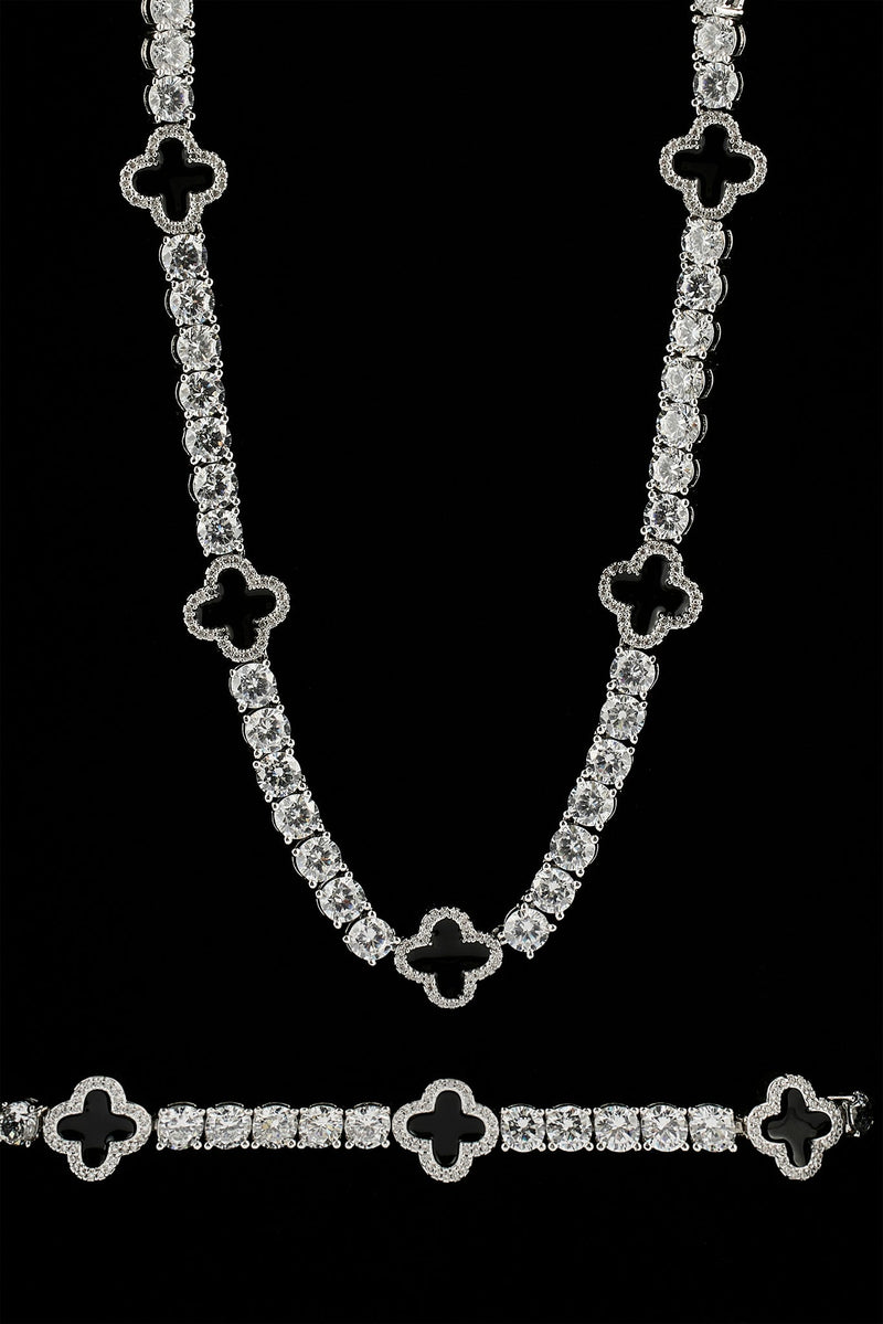 Black Motif Tennis Chain & Bracelet - 5mm