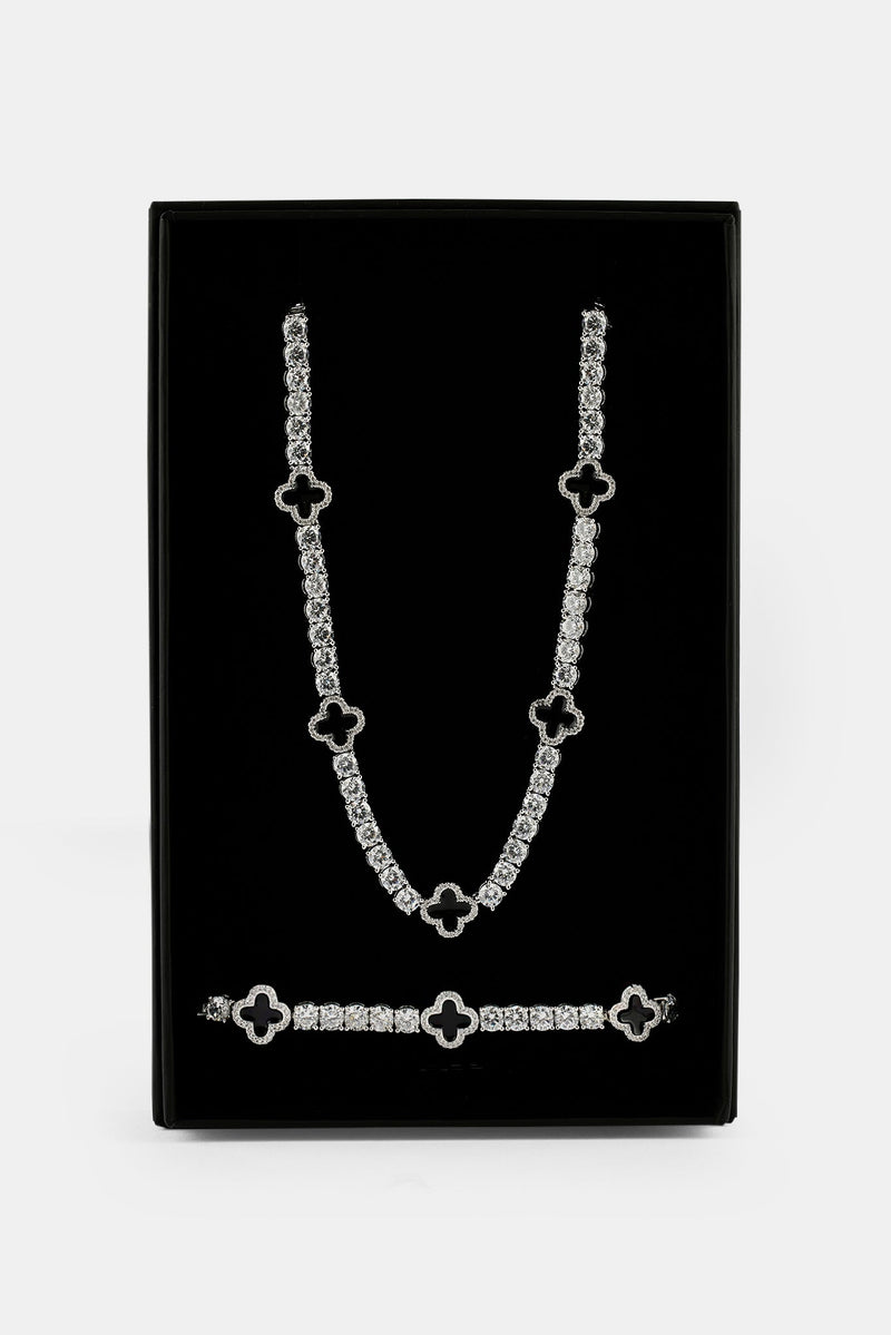 Black Motif Tennis Chain & Bracelet - 5mm