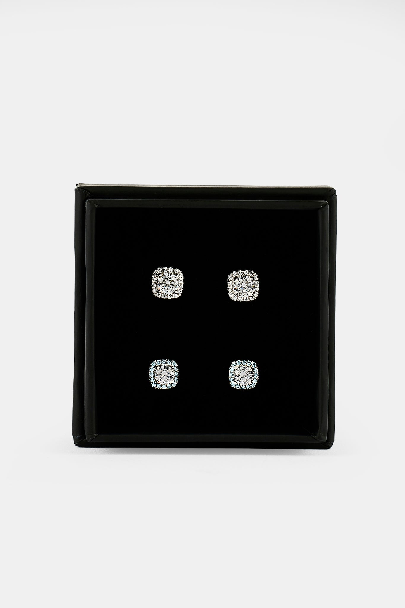 Iced Clear & Blue Cluster Stud Earrings - 7mm