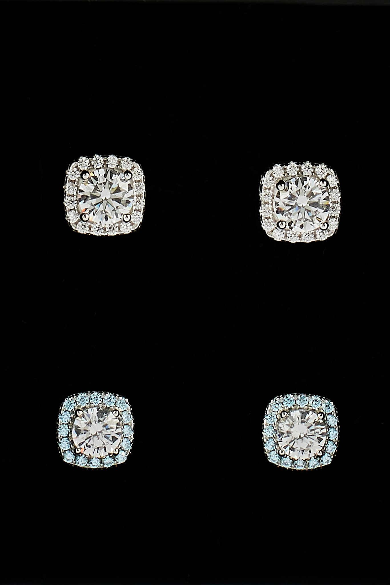 Iced Clear & Blue Cluster Stud Earrings - 7mm
