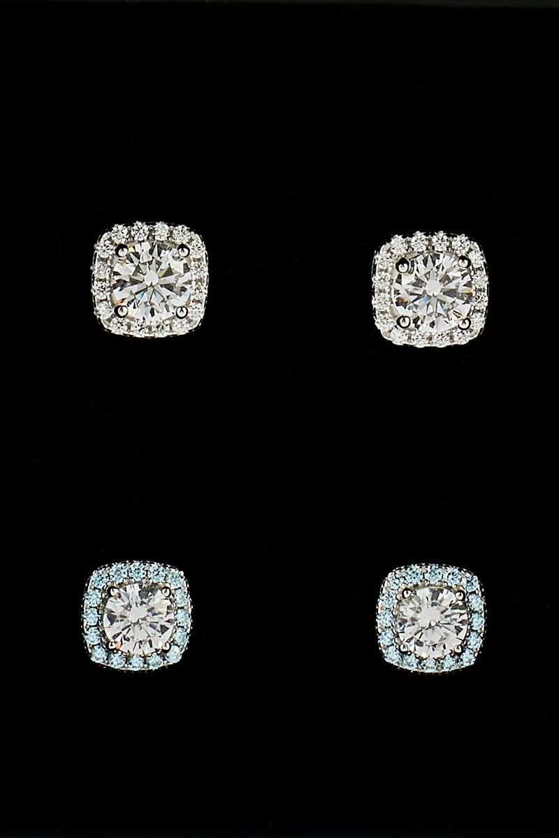 Iced Clear & Blue Cluster Stud Earrings - 7mm