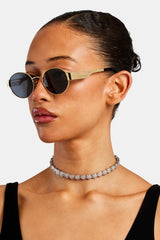 Gold Metal Round Sunglasses - Black