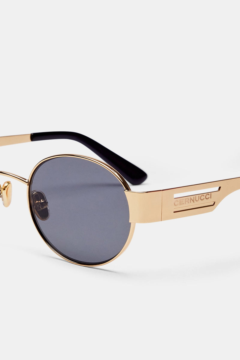 Gold Metal Round Sunglasses - Black