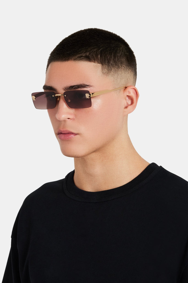 Rectangular Tinted Sunglasses - Brown