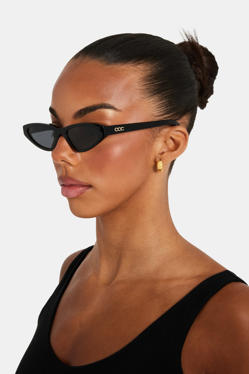 Skinny Tortoiseshell Sunglasses - Black