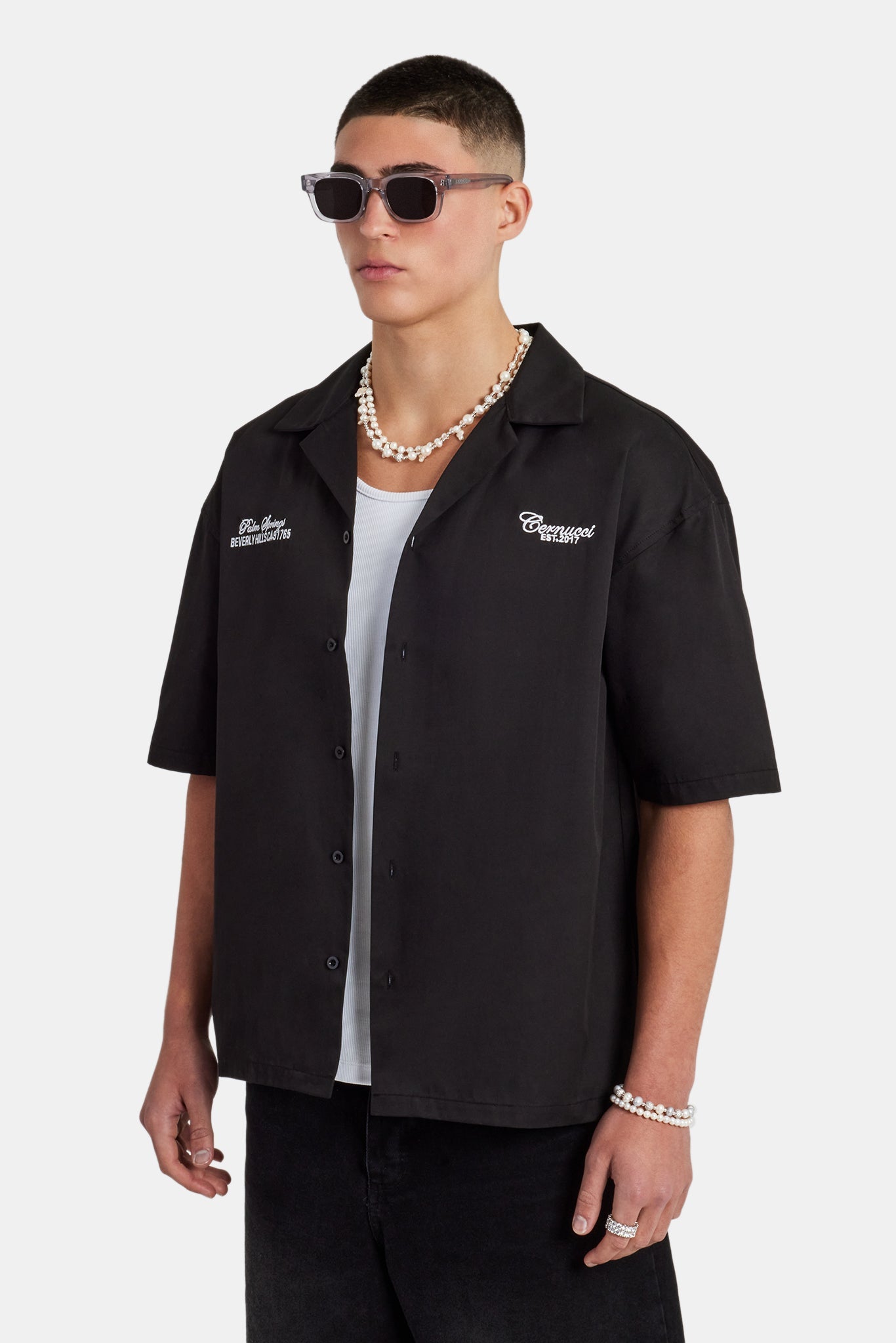 Text Print Boxy Shirt - Black