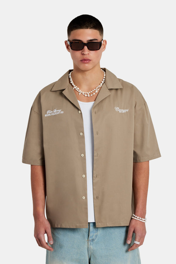 Text Print Boxy Shirt - Sage