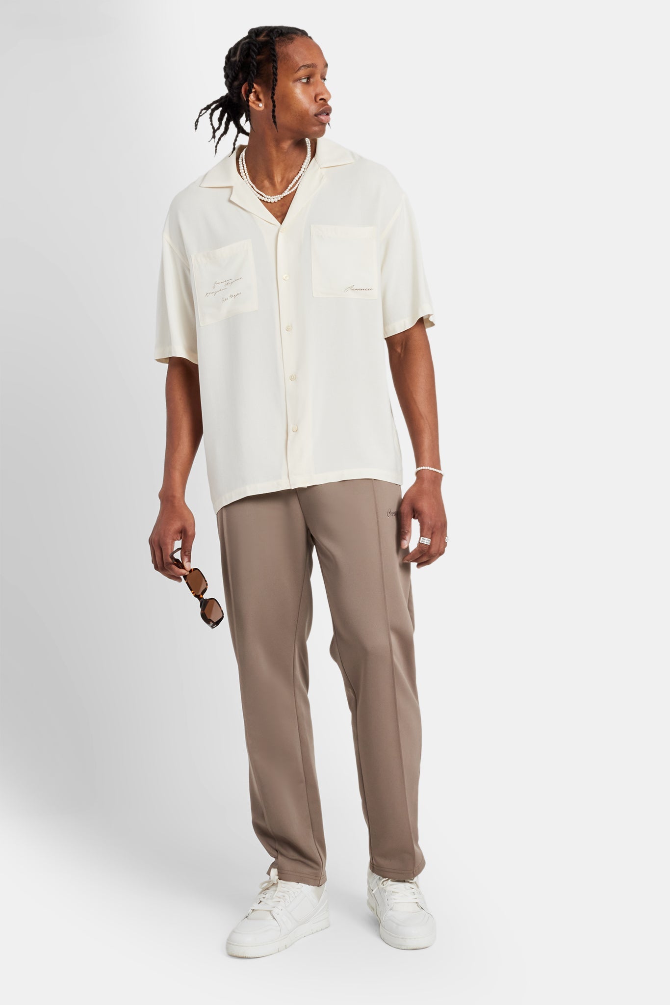 Text Print Bowling Shirt - Off White