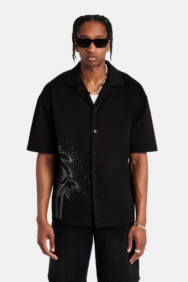 Rhinestone Palm Shirt - Black