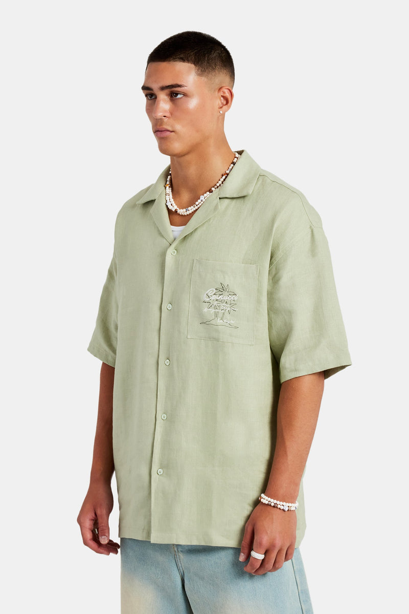 Linen Embroidered Shirt - Sage